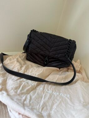 Rebecca Minkoff Black Quilted Chevron Shoulder Bag with Chain Strap